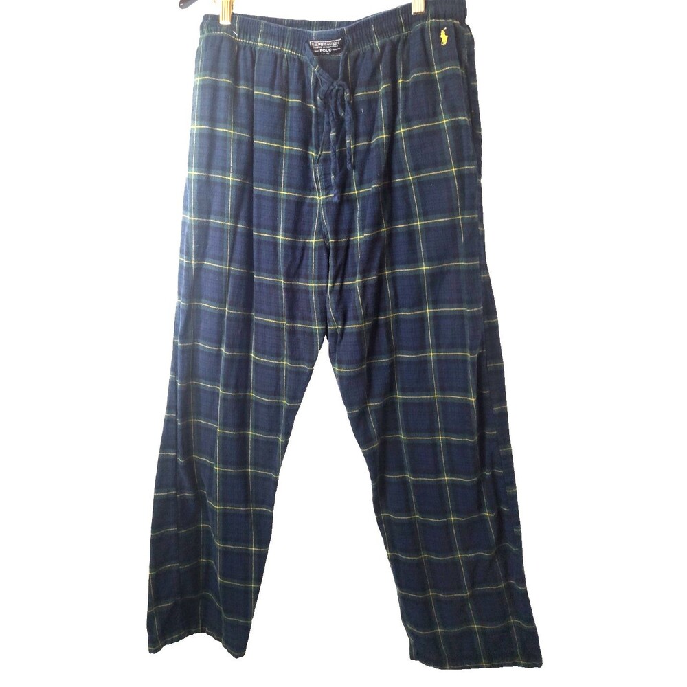 Polo Ralph Lauren Green Flannel Pajama Lounge Pants Sleepwear Mens Plaid Sz L